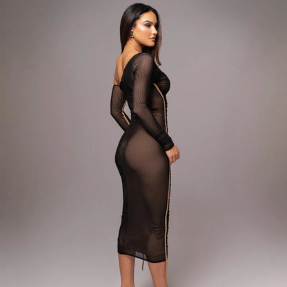 Women Sexy One Shoulder Open Back Bodycon Long Dress Solid Color Woven Slim Fit Party Club Evening Dress
